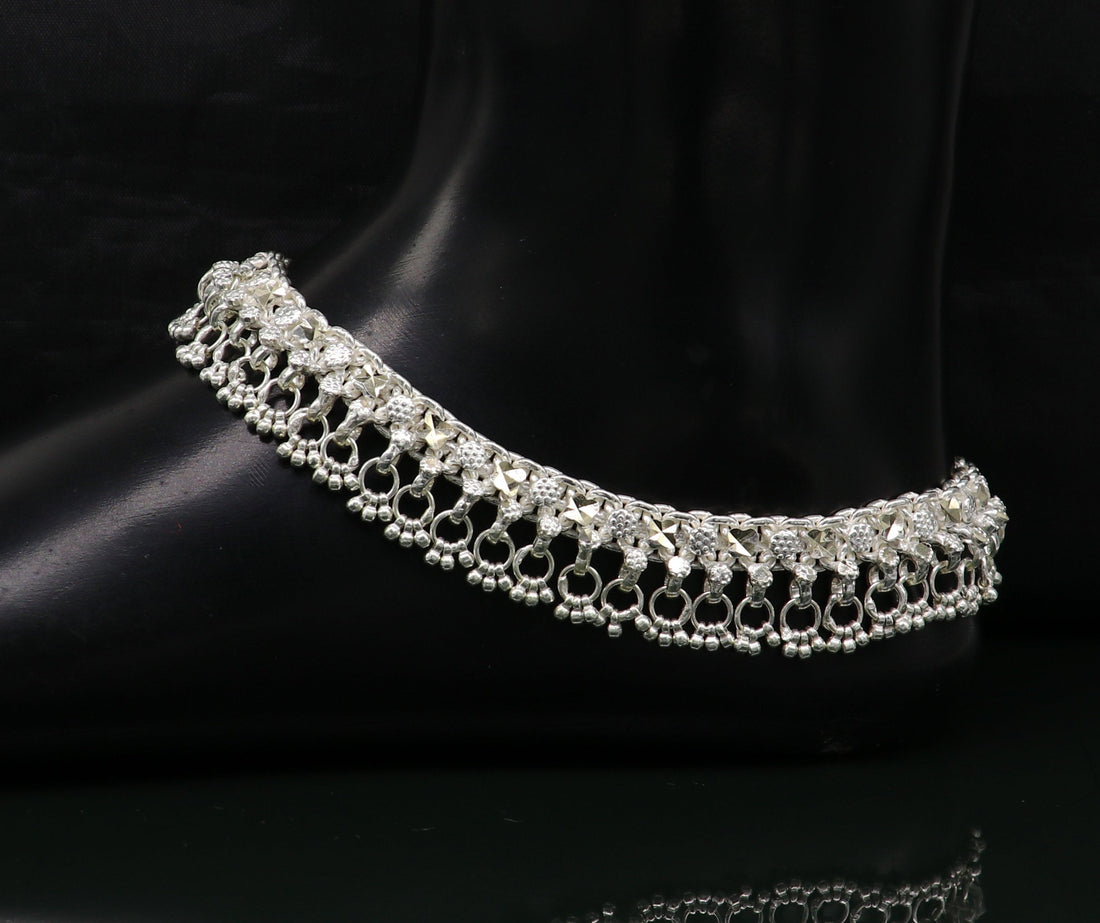 10.5" sterling silver solid customized design ankle bracelet foot bracelet anklet vintage antique design tribal belly dance jewelry ank372 - TRIBAL ORNAMENTS