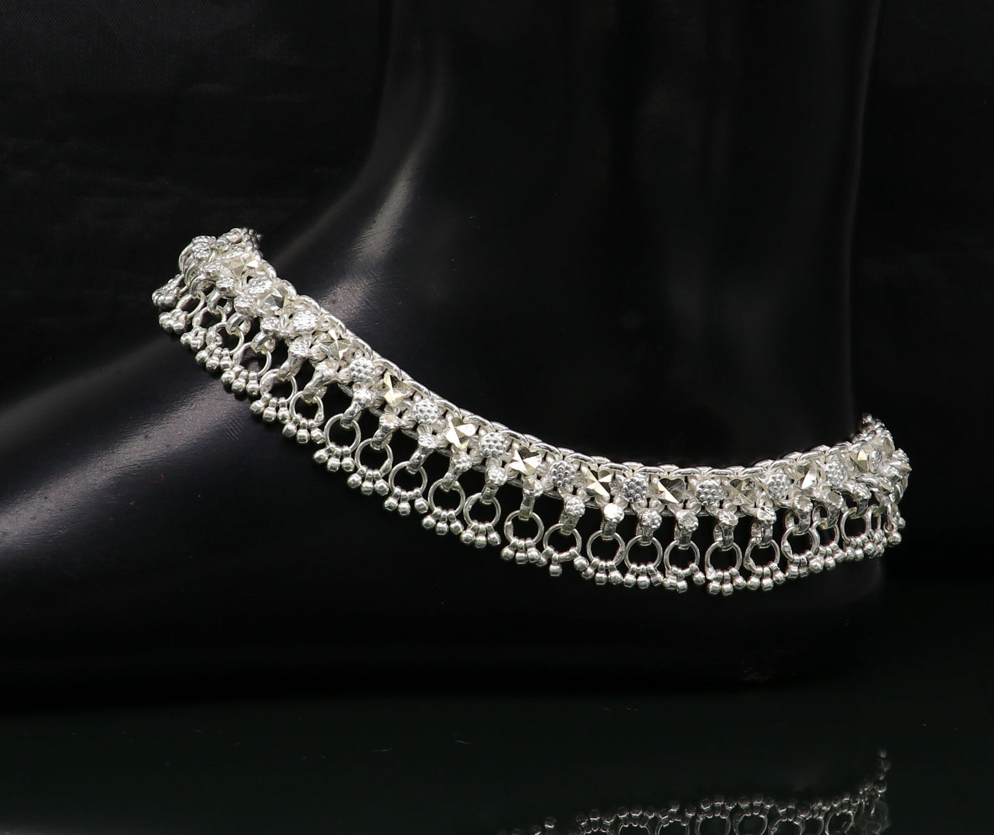 10.5" sterling silver solid customized design ankle bracelet foot bracelet anklet vintage antique design tribal belly dance jewelry ank380 - TRIBAL ORNAMENTS