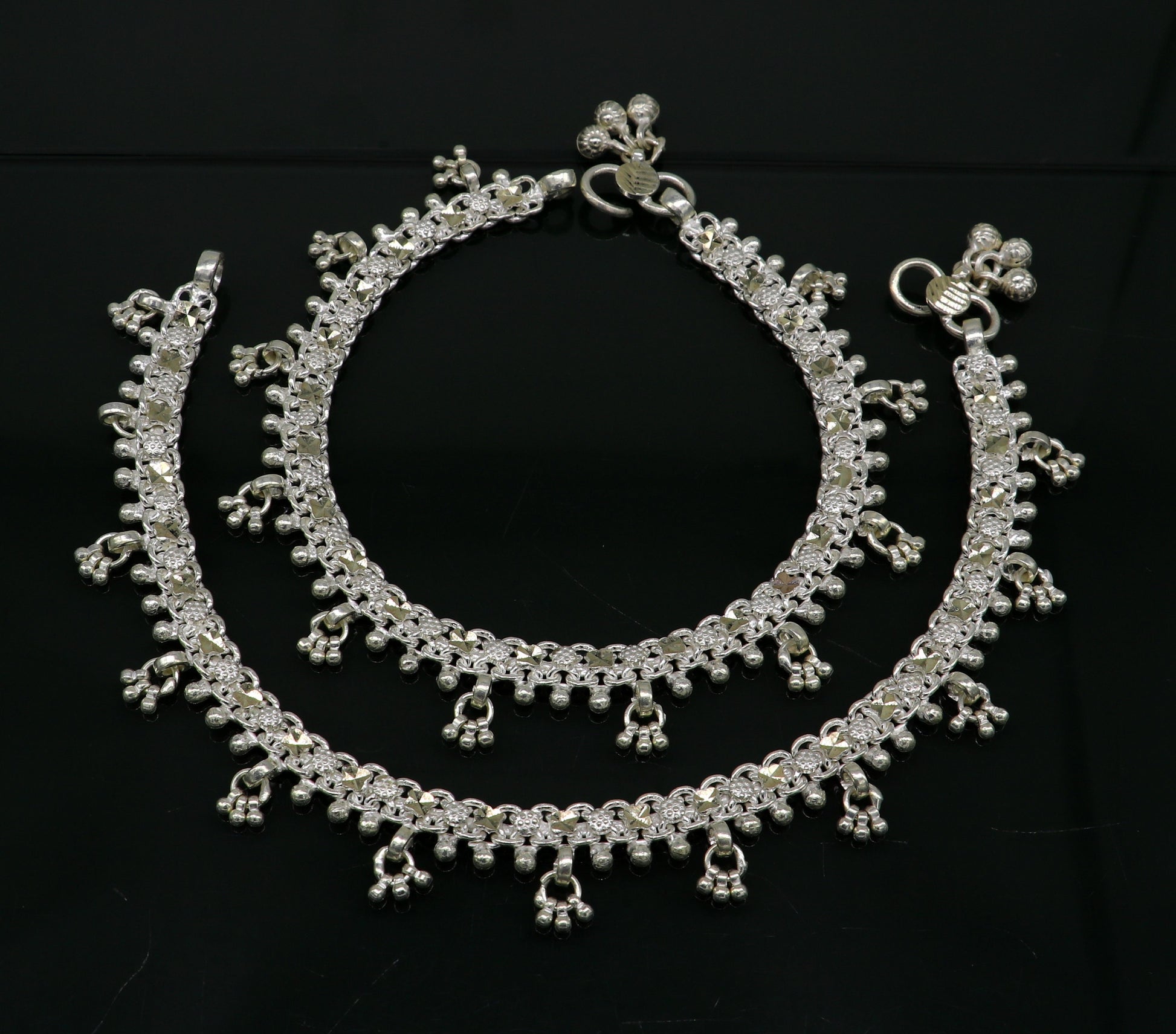 10.5" sterling silver solid customized stylish designer anklet bracelet foot bracelet vintage tribal belly dance wedding jewelry ank378 - TRIBAL ORNAMENTS