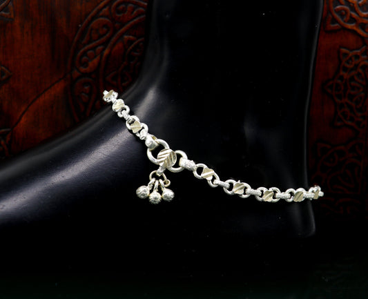 10.5" sterling silver solid customized stylish designer anklet bracelet foot bracelet vintage tribal belly dance wedding jewelry ank381 - TRIBAL ORNAMENTS