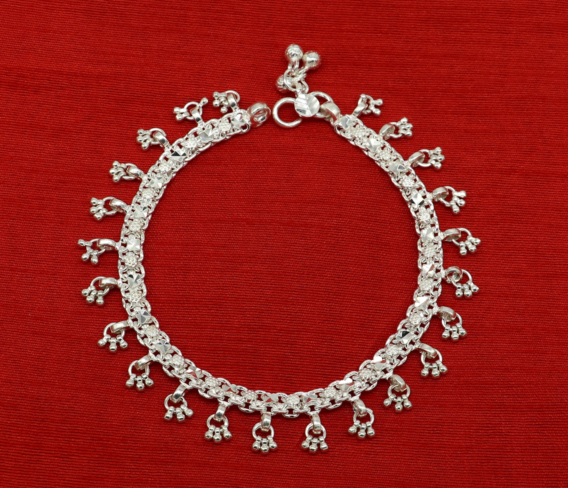 10.5" sterling silver solid handmade vintage stylish anklet bracelet foot bracelet tribal belly dance wedding tribal jewelry gifting ank383 - TRIBAL ORNAMENTS