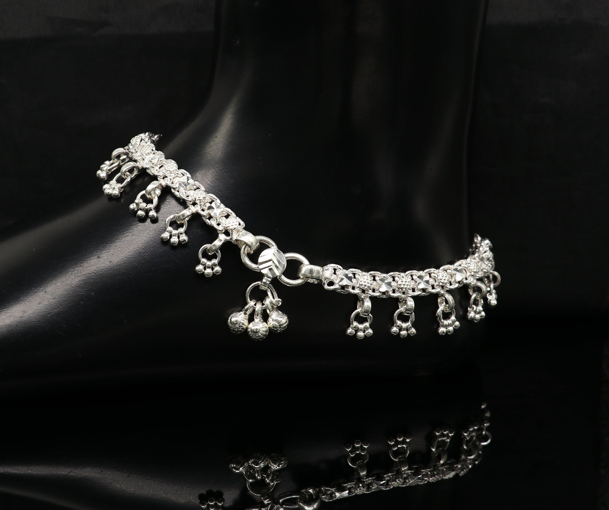 10.5" sterling silver solid handmade vintage stylish anklet bracelet foot bracelet tribal belly dance wedding tribal jewelry gifting ank383 - TRIBAL ORNAMENTS