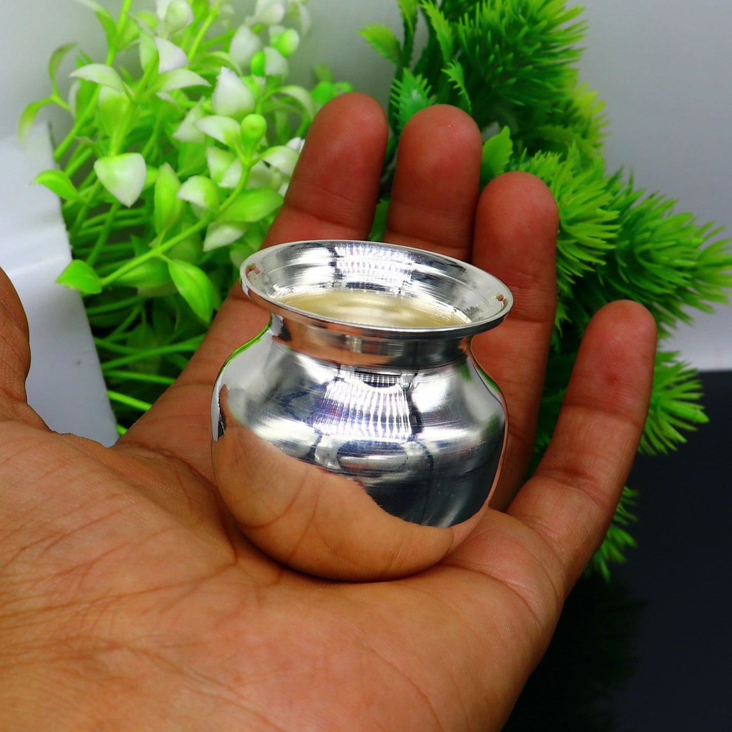 925 sterling silver handmade plain small Kalash or pot, unique worshipping silver puja article, water or milk shiva kalash pot india sv203 - TRIBAL ORNAMENTS