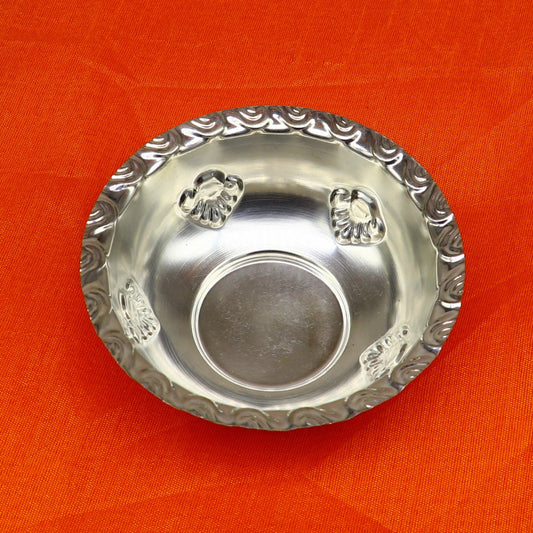 Solid silver exclusive handcrafted work light weight bowl, puja utensils, silver article, silver utensils, silver vessel baby set sv207 - TRIBAL ORNAMENTS