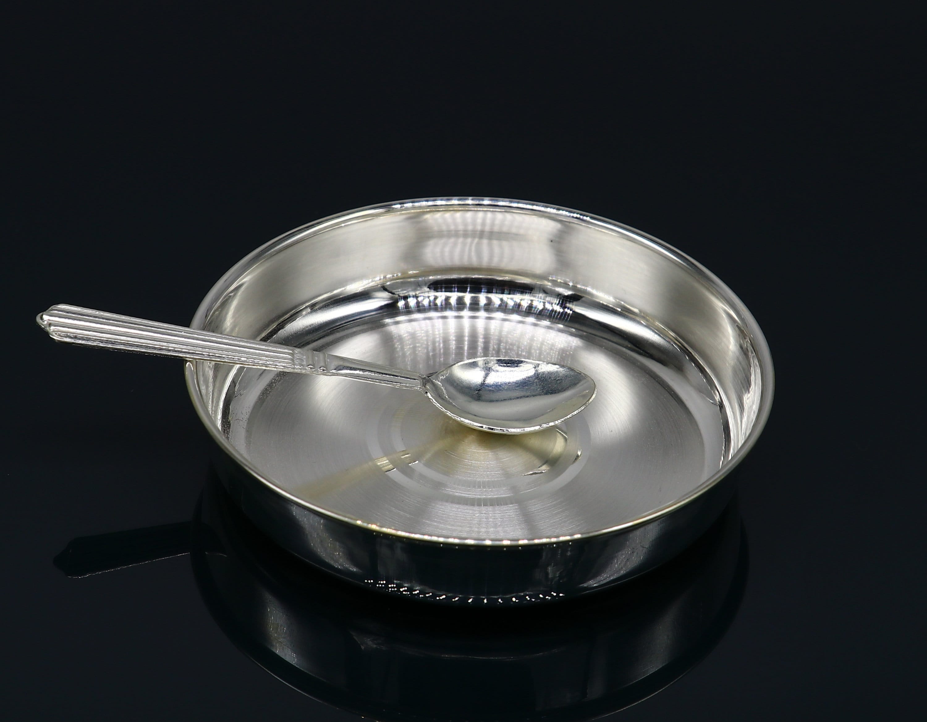 999 fine solid silver handmade tray plate for baby food serving