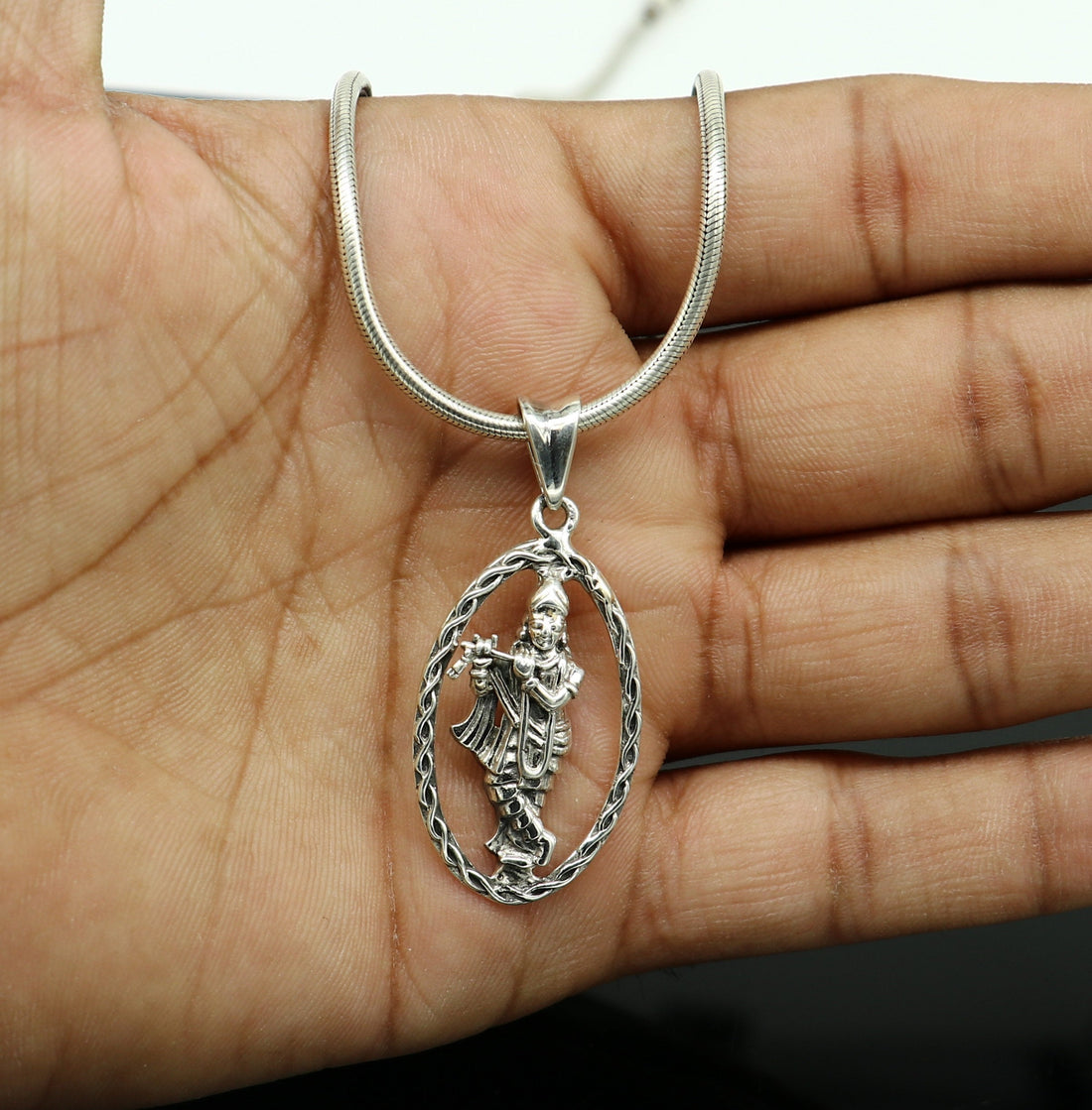 925 sterling silver handmade Hindu idol krishna pendant, amazing stylish unisex pendant locket personalized jewelry tribal jewelry ssp446 - TRIBAL ORNAMENTS