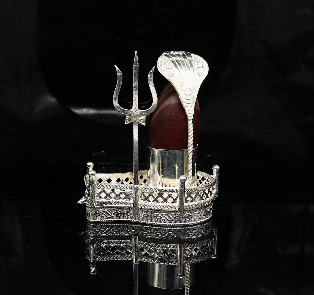 925 solid sterling silver lord shiva Mahakal lingam stand/jalheri, use for put/hold shiva lingam in home temple, handmade article su334 - TRIBAL ORNAMENTS