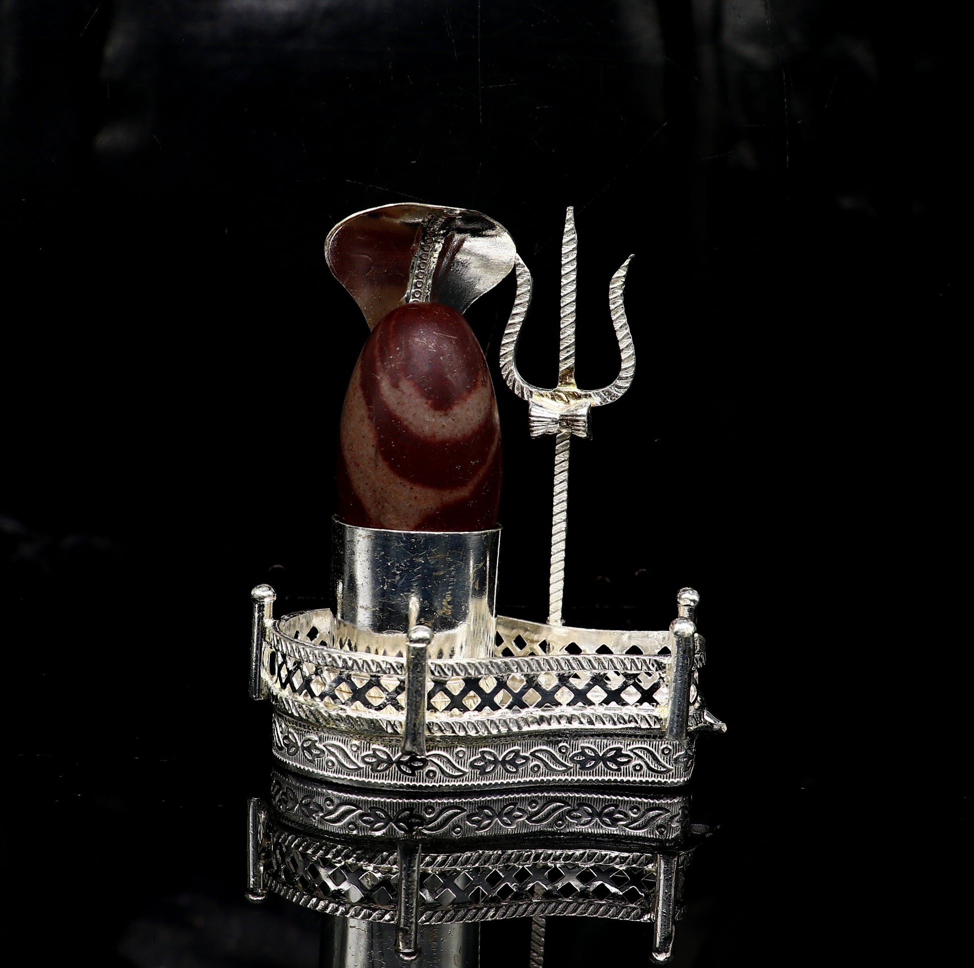 925 solid sterling silver lord shiva Mahakal lingam stand/jalheri, use for put/hold shiva lingam in home temple, handmade article su334 - TRIBAL ORNAMENTS