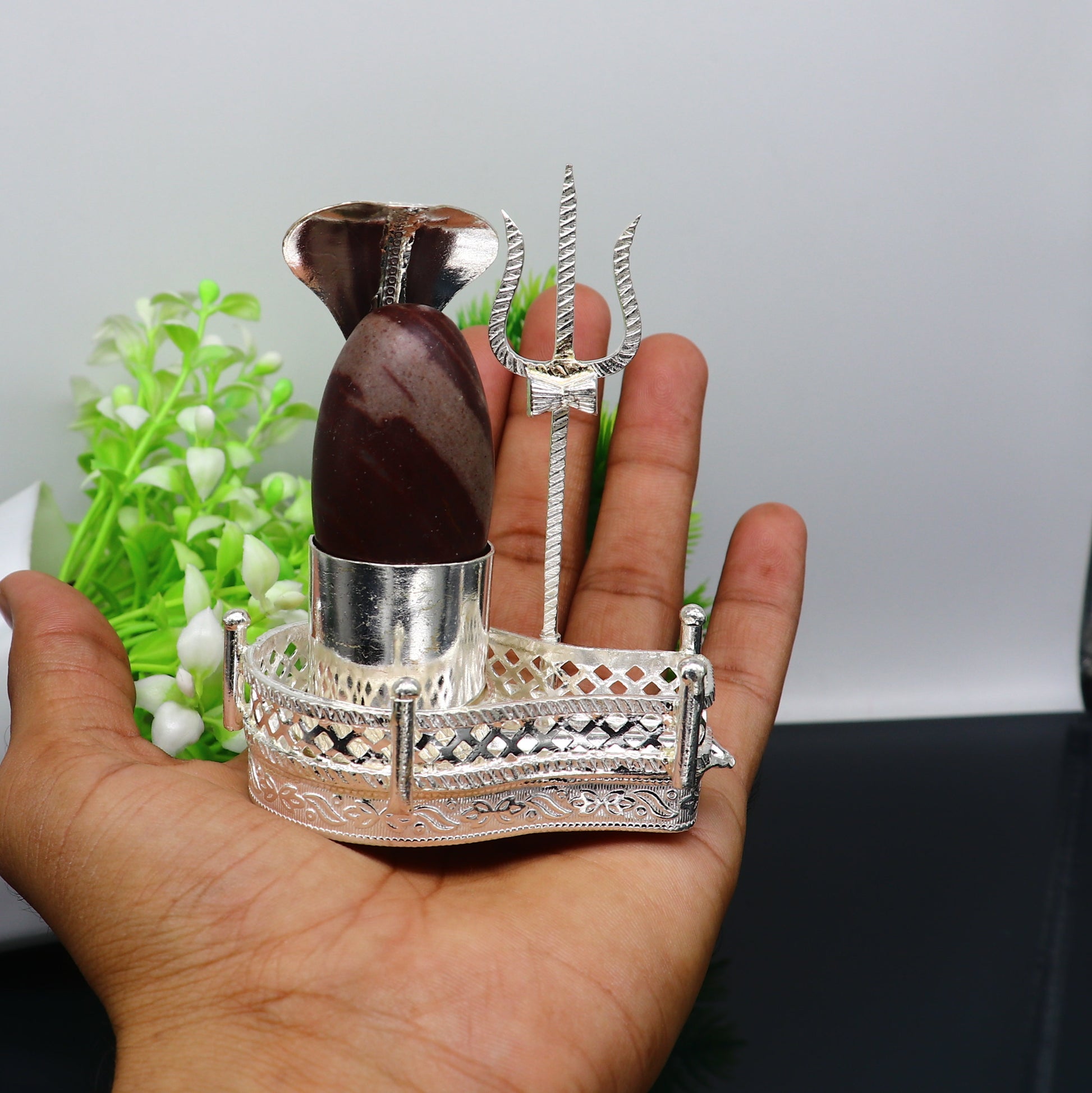 925 solid sterling silver lord shiva Mahakal lingam stand/jalheri, use for put/hold shiva lingam in home temple, handmade article su334 - TRIBAL ORNAMENTS