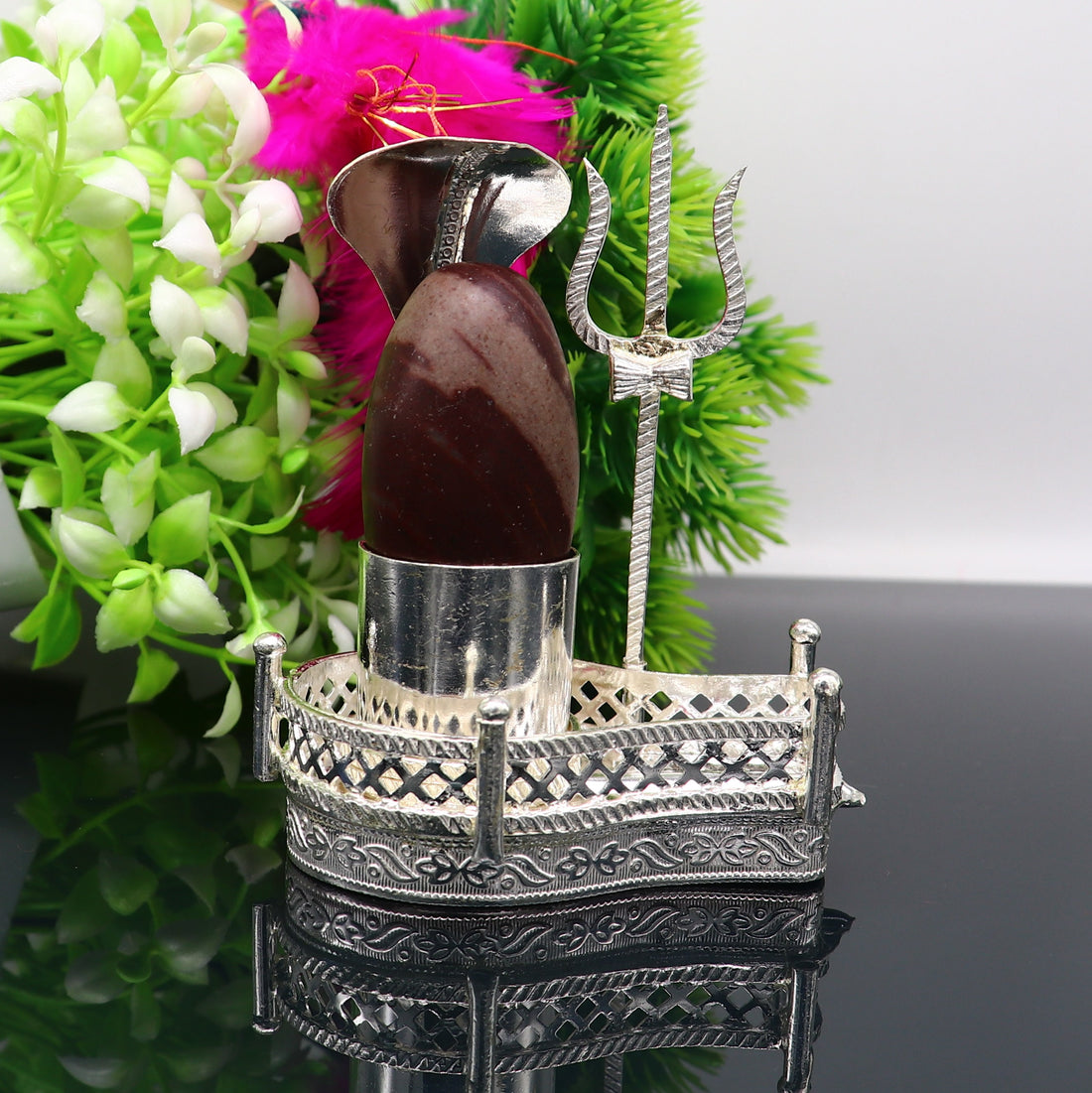 925 solid sterling silver lord shiva Mahakal lingam stand/jalheri, use for put/hold shiva lingam in home temple, handmade article su334 - TRIBAL ORNAMENTS