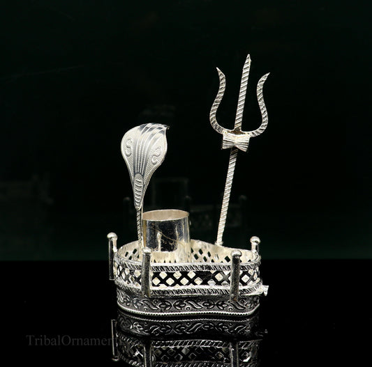 925 solid sterling silver lord shiva Mahakal lingam stand/jalheri, use for put/hold shiva lingam in home temple, handmade article su335 - TRIBAL ORNAMENTS