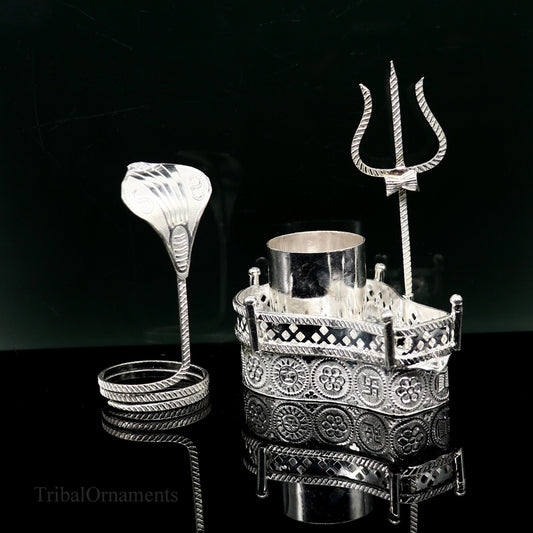 925 solid sterling silver lord shiva Mahakal lingam stand/jalheri, use for put/hold shiva lingam in home temple, handmade article su336 - TRIBAL ORNAMENTS