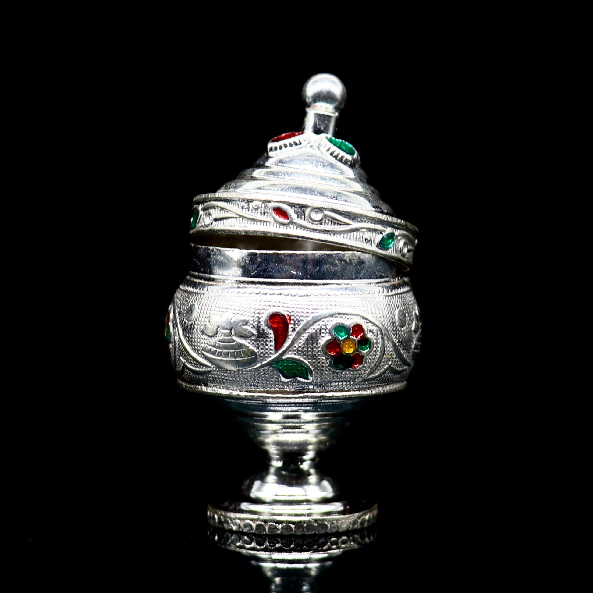 Vintage antique design Solid silver handmade trinket box, God serving Prasad container box, Kumkum box, Sindur box, best brides gift stb125 - TRIBAL ORNAMENTS