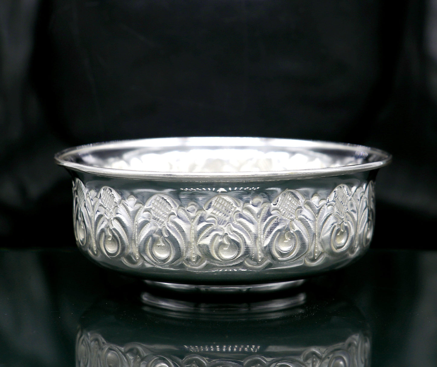 999 fine silver handmade kandrai nakshi work bowl, silver puja vessel, silver worshipping/puja utensils prasad bowl baby bowl sv215 - TRIBAL ORNAMENTS