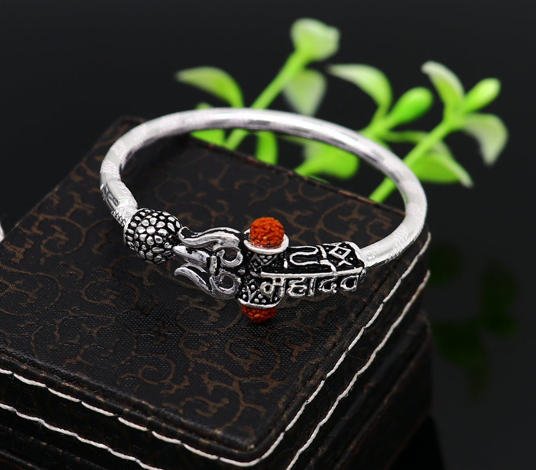 Handmade vintage antique design customized silver baby bangle kada, excellent lord shiva Mahadeva bangle bracelet kada for gifting nbbk240 - TRIBAL ORNAMENTS