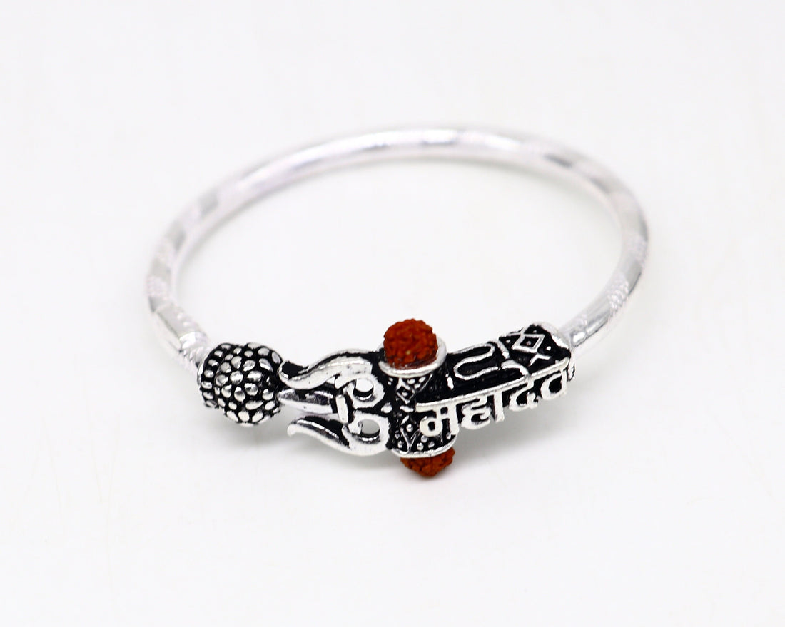 Handmade vintage antique design customized silver baby bangle kada, excellent lord shiva Mahadeva bangle bracelet kada for gifting nbbk240 - TRIBAL ORNAMENTS