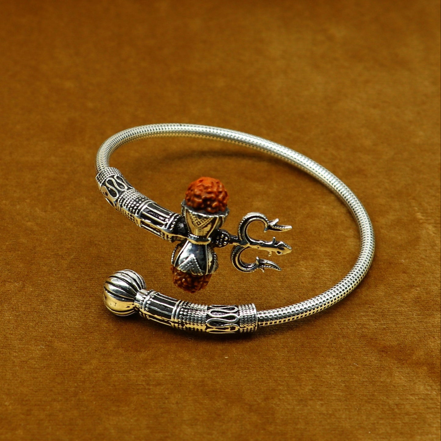 925 sterling silver customized lord shiva trident trishul With Rudraksha bangle bracelet kada, best gift for girl's or boy's nssk430 - TRIBAL ORNAMENTS