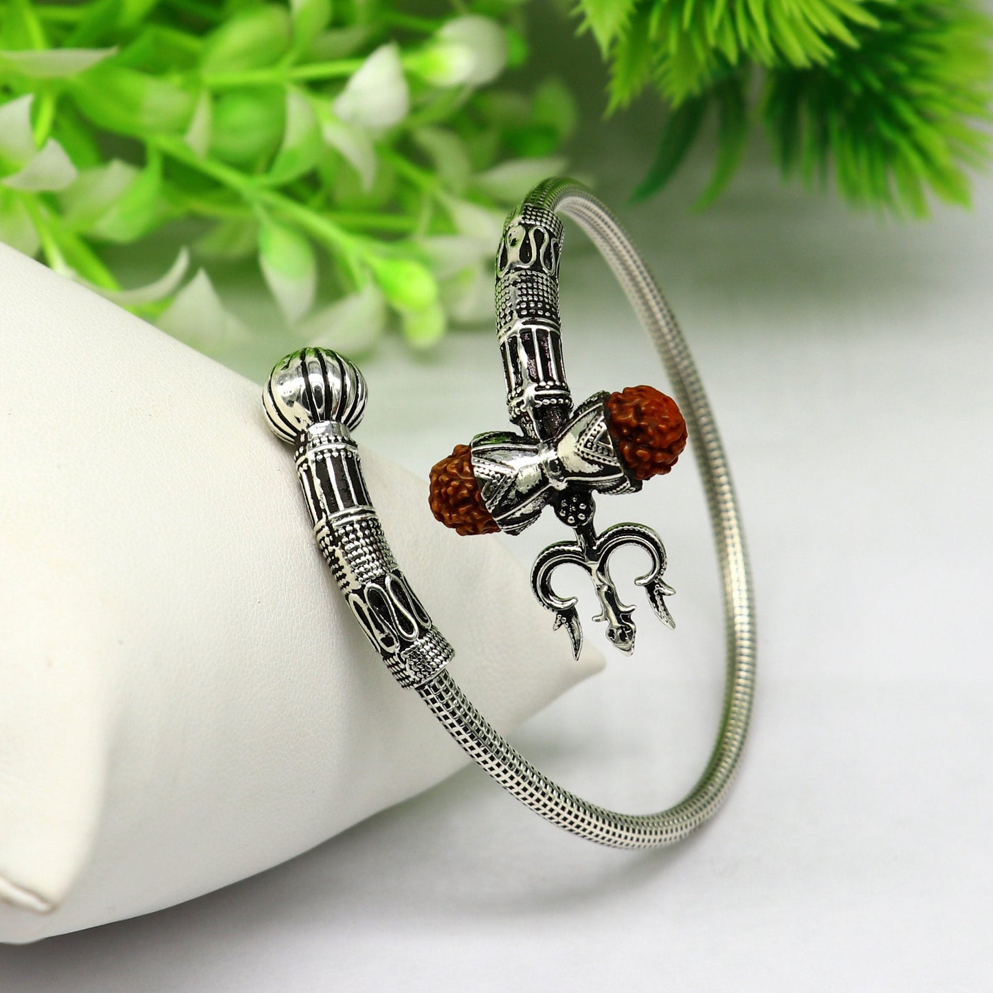 925 sterling silver customized lord shiva trident trishul With Rudraksha bangle bracelet kada, best gift for girl's or boy's nssk430 - TRIBAL ORNAMENTS