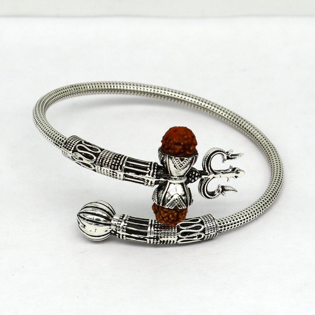 925 sterling silver customized lord shiva trident trishul With Rudraksha bangle bracelet kada, best gift for girl's or boy's nssk430 - TRIBAL ORNAMENTS