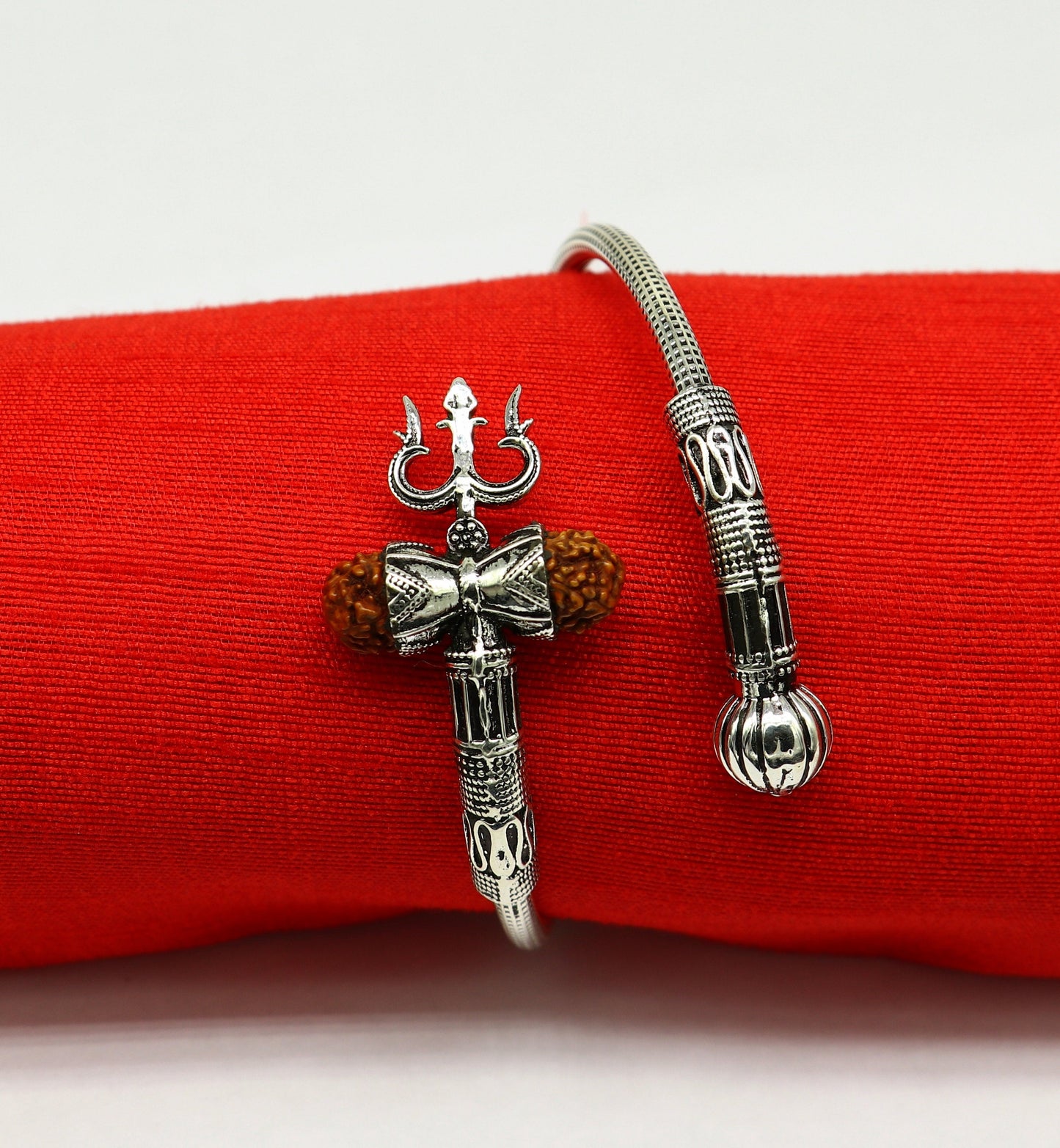 925 sterling silver customized lord shiva trident trishul With Rudraksha bangle bracelet kada, best gift for girl's or boy's nssk435 - TRIBAL ORNAMENTS