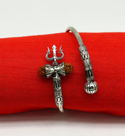 925 sterling silver customized lord shiva trident trishul With Rudraksha bangle bracelet kada, best gift for girl's or boy's nssk430 - TRIBAL ORNAMENTS