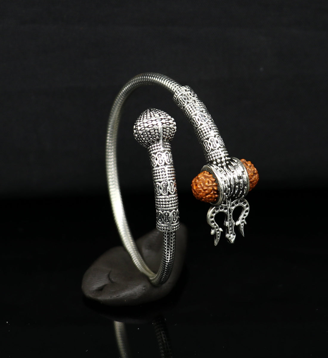925 sterling silver customized lord shiva trident trishul With Rudraksha bangle bracelet kada, best gift for girl's or boy's nssk428 - TRIBAL ORNAMENTS
