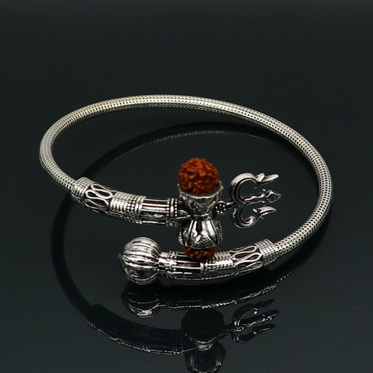 925 sterling silver handmade lord Shiva trident Trishul With Rudraksha bangle divine bracelet kada, best gift for girl's or boy's nssk436 - TRIBAL ORNAMENTS