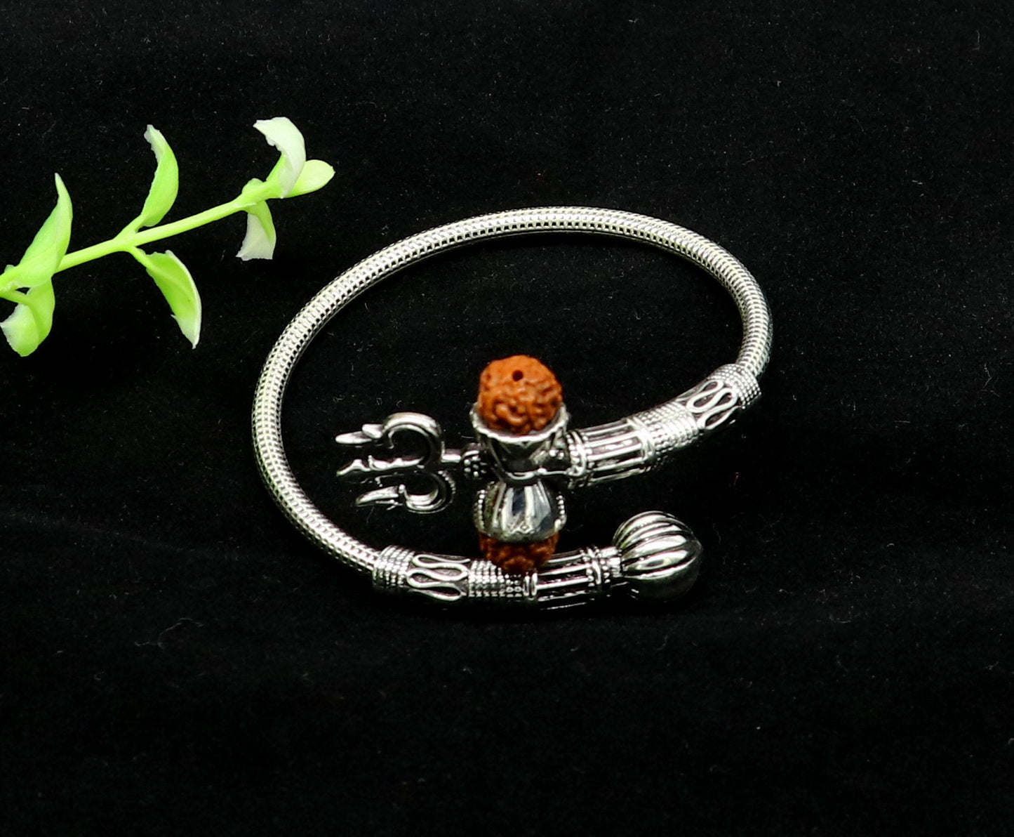 925 sterling silver handmade lord Shiva trident Trishul With Rudraksha bangle divine bracelet kada, best gift for girl's or boy's nssk425 - TRIBAL ORNAMENTS