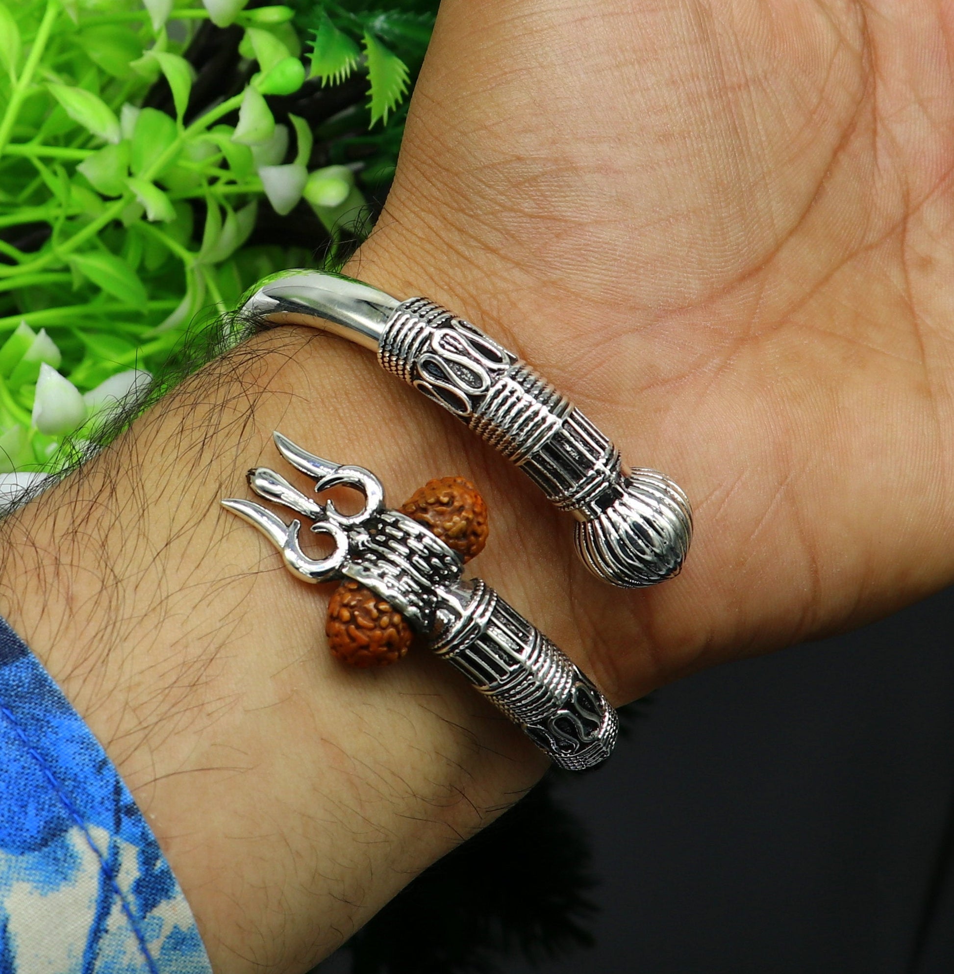 Devine 925 sterling silver handmade lord Shiva trident Trishul bangle bracelet kada, best gift for girl's or boy's stunning bangle nssk420 - TRIBAL ORNAMENTS
