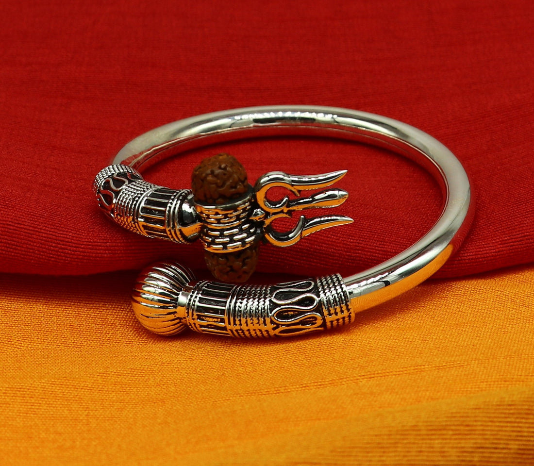 Real 925 sterling silver handmade lord Shiva trident Trishul bangle bracelet kada, best gift for girl's or boy's stunning bangle nssk418 - TRIBAL ORNAMENTS