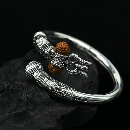 Real 925 sterling silver handmade lord Shiva trident Trishul bangle bracelet kada, best gift for girl's or boy's stunning bangle nssk418 - TRIBAL ORNAMENTS