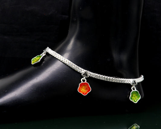 10.5" long Exclusive design solid silver customized fabulous anklets women's foot feet bracelet, best belly dance ankle bracelet ank391 - TRIBAL ORNAMENTS