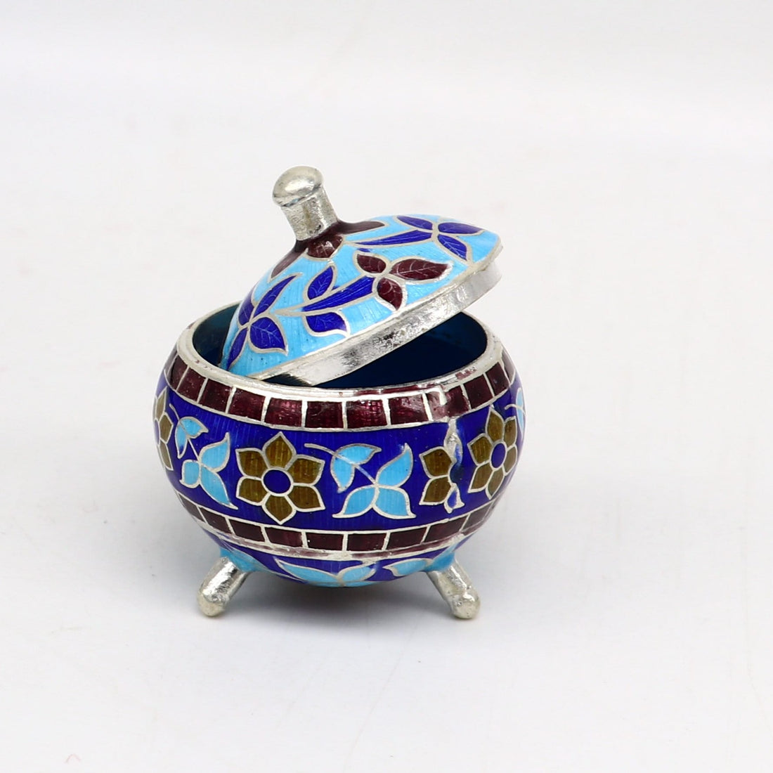 925 Sterling silver handmade fabulous trinket box, solid container box, casket box, sindoor box, enamel work customized gifting box stb145 - TRIBAL ORNAMENTS