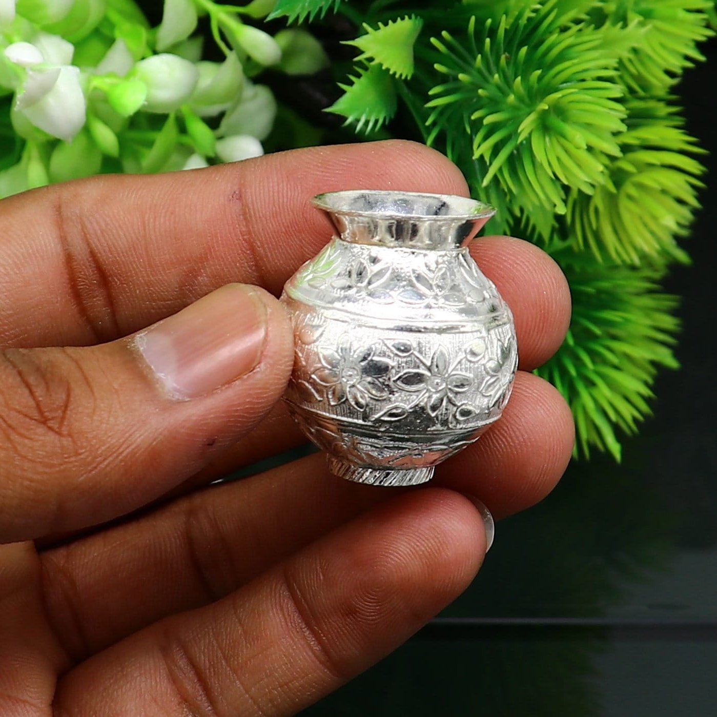 Solid sterling silver handmade plain small Kalash or pot, unique special silver puja article, water or milk shiva kalash pot india su350 - TRIBAL ORNAMENTS