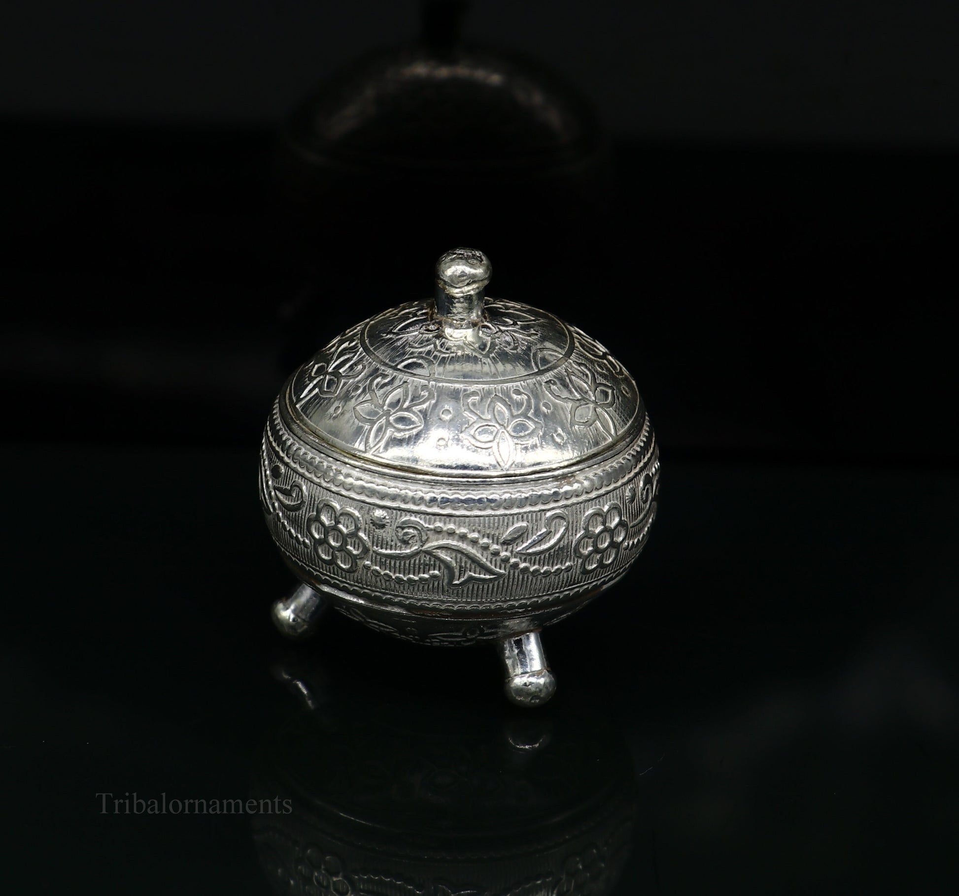 925 Sterling silver handmade fabulous trinket box, solid kumkum box, casket box, sindoor box, enamel work customized gifting box stb143 - TRIBAL ORNAMENTS