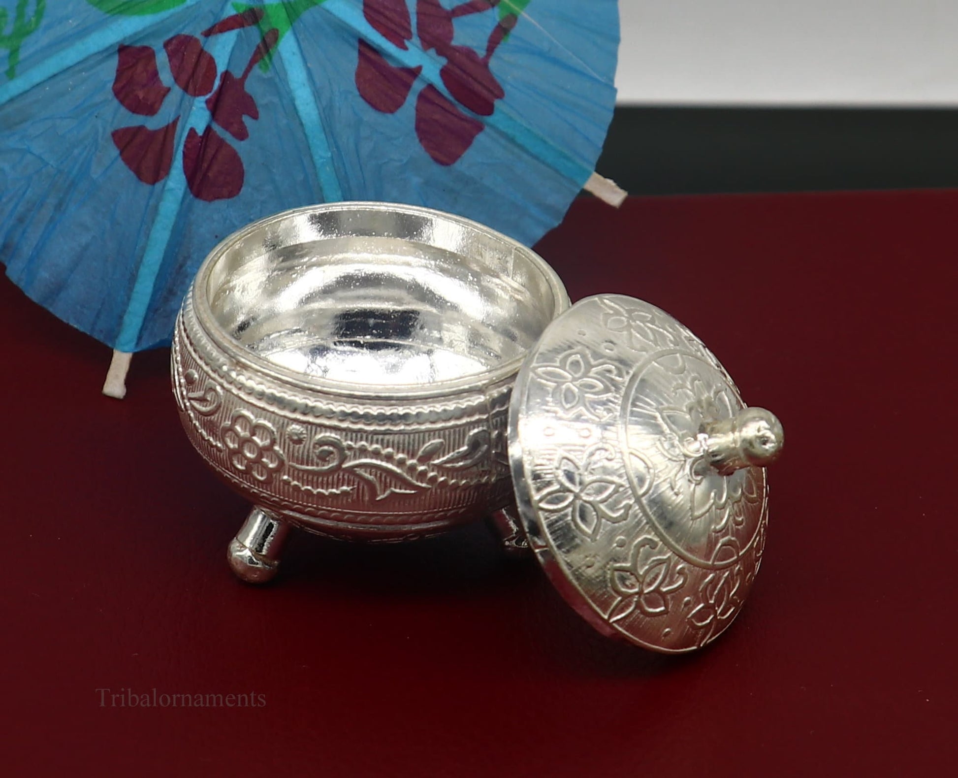 925 Sterling silver handmade fabulous trinket box, solid kumkum box, casket box, sindoor box, enamel work customized gifting box stb143 - TRIBAL ORNAMENTS