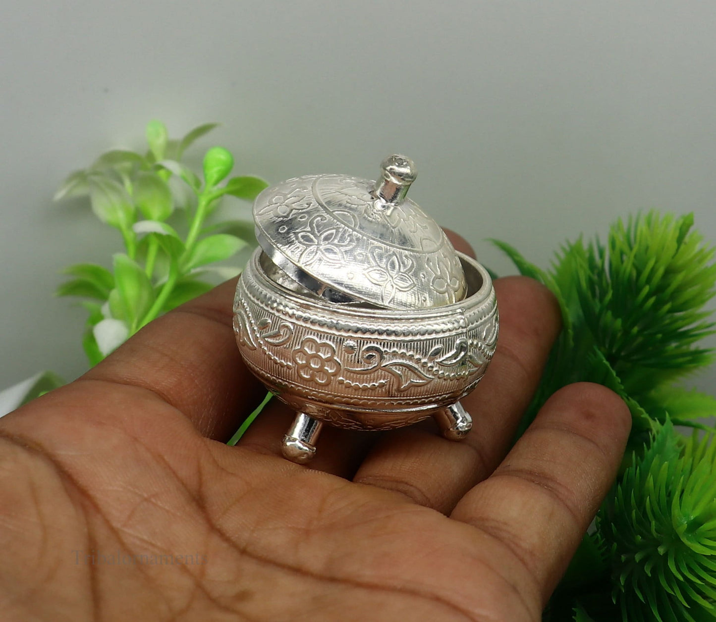 925 Sterling silver handmade fabulous trinket box, solid kumkum box, casket box, sindoor box, enamel work customized gifting box stb143 - TRIBAL ORNAMENTS