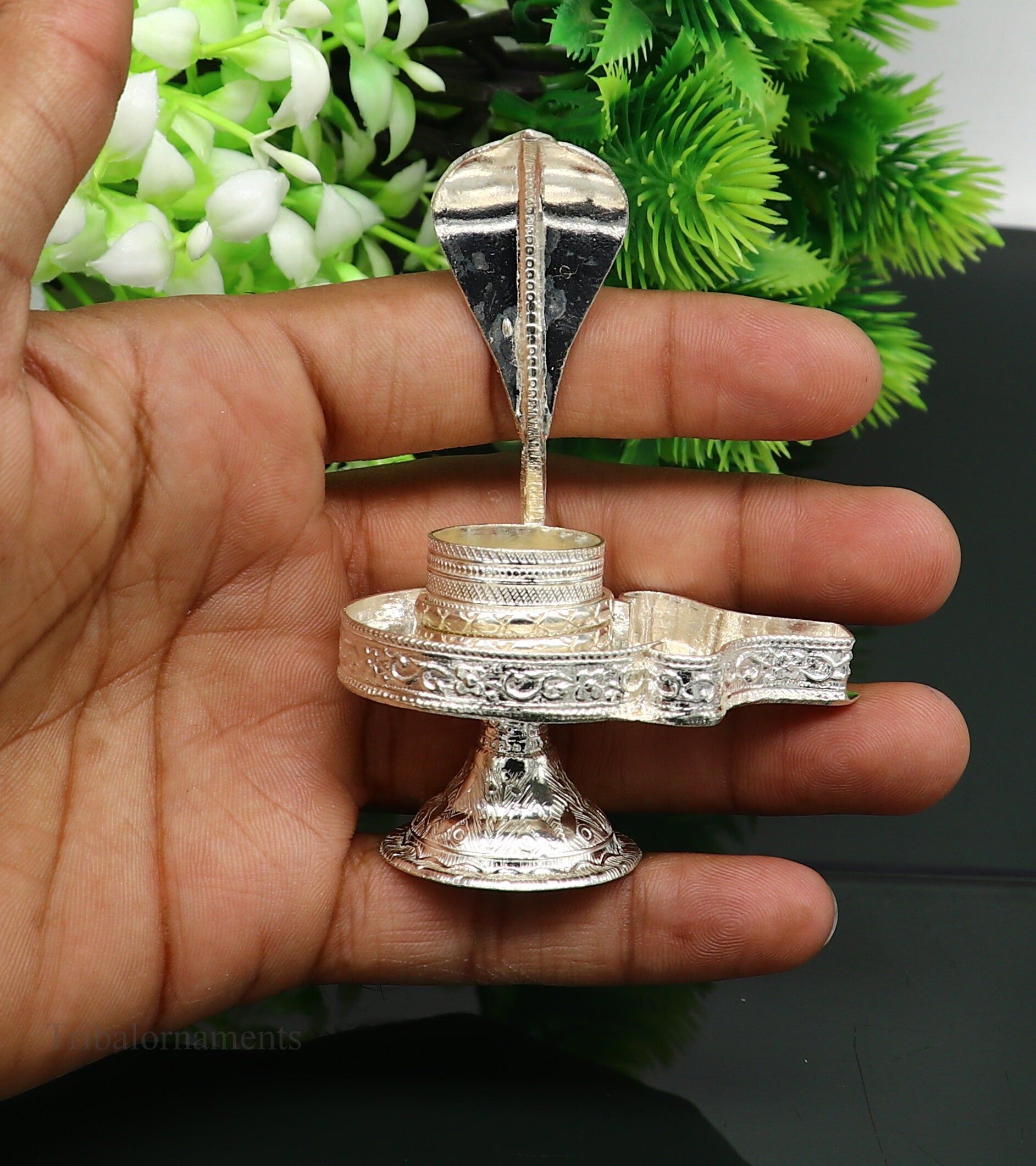 Pure 925 solid sterling silver lord shiva lingam stand/jalheri, use for put/hold shiva lingam in home temple, Shiva Vratam puja art su362 - TRIBAL ORNAMENTS