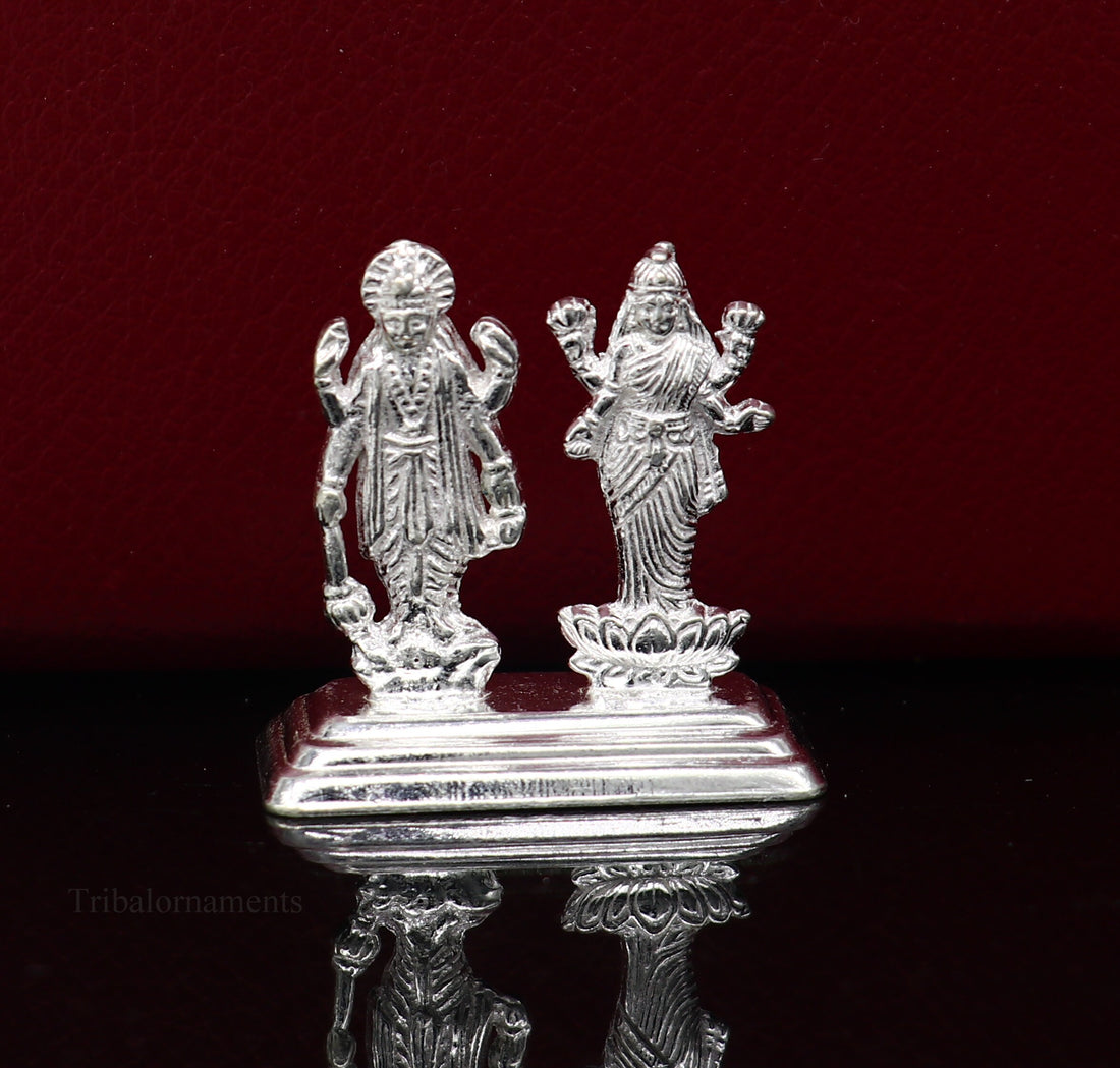 Sterling silver handmade design Indian Idols Lord Laxmi Narayana standing statue figurine, puja articles decorative gift diwali puja art84 - TRIBAL ORNAMENTS