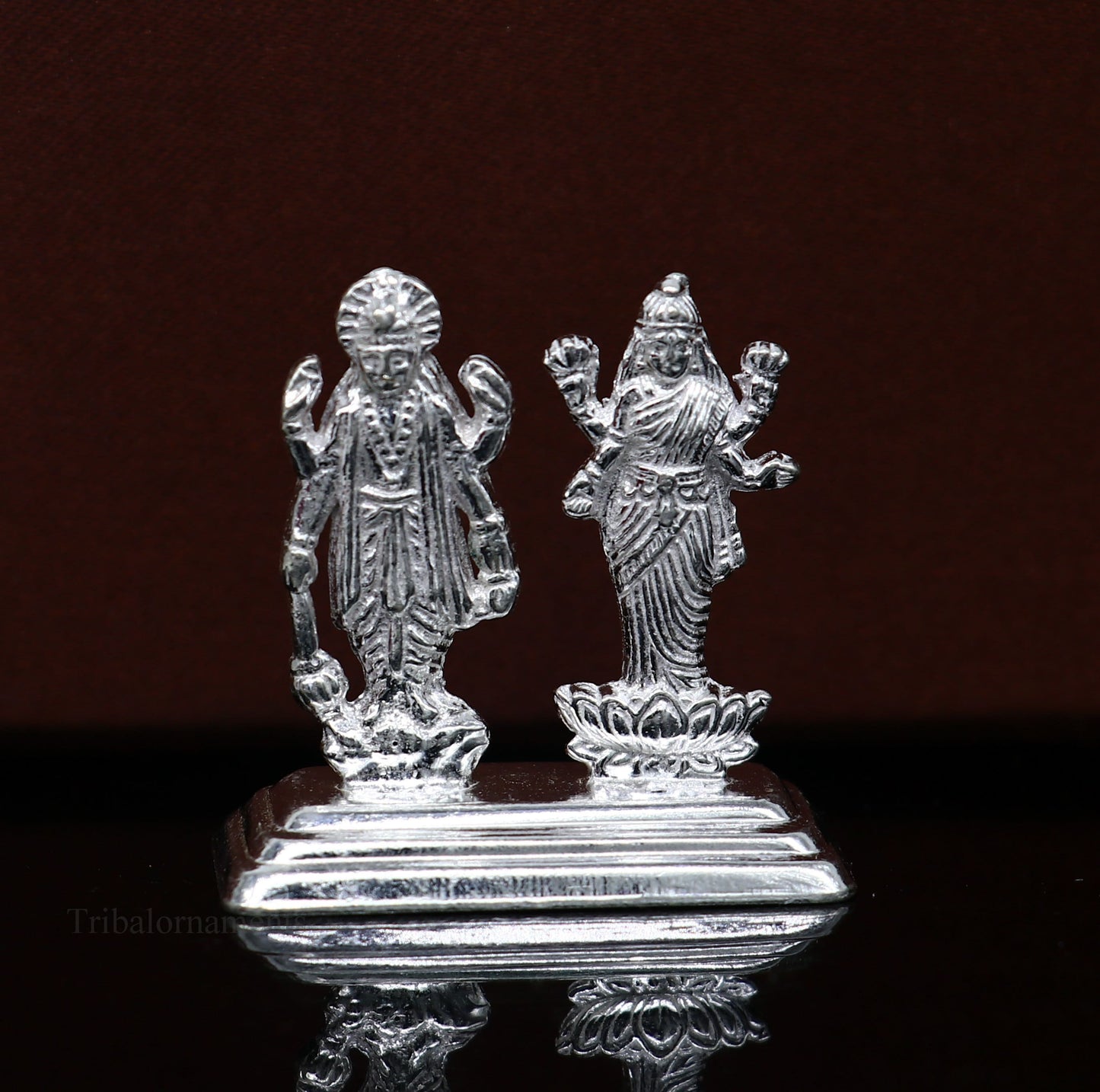 Sterling silver handmade design Indian Idols Lord Laxmi Narayana standing statue figurine, puja articles decorative gift diwali puja art84 - TRIBAL ORNAMENTS