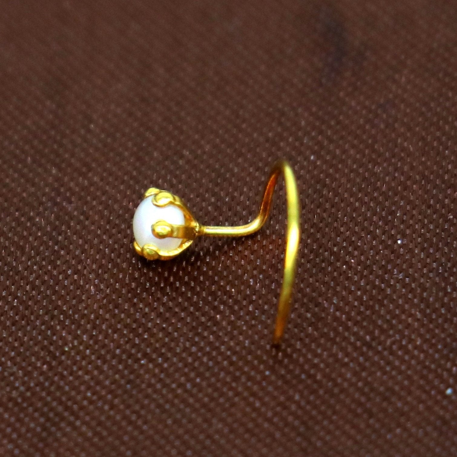 20k yellow gold handmade fabulous red stone pearl nose pin excellent antique vintage design shops tribal jewelry gnp21