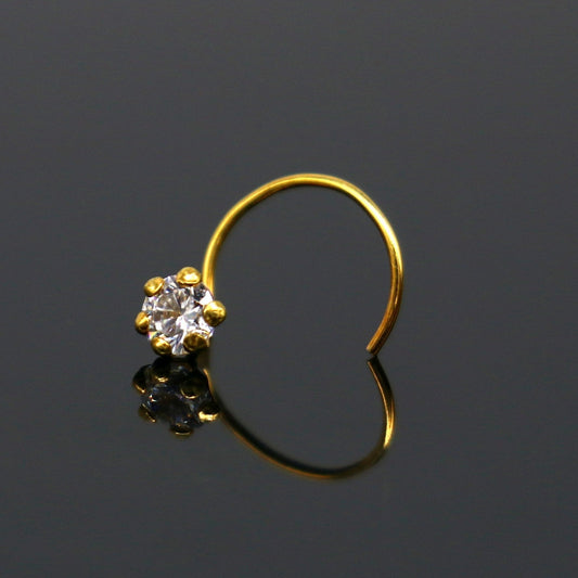 3.5mm 18 kt yellow gold fabulous nose pin, excellent single cz stone nose pin, stunning design gifting gold jewelry for girl's women's gnp39 - TRIBAL ORNAMENTS