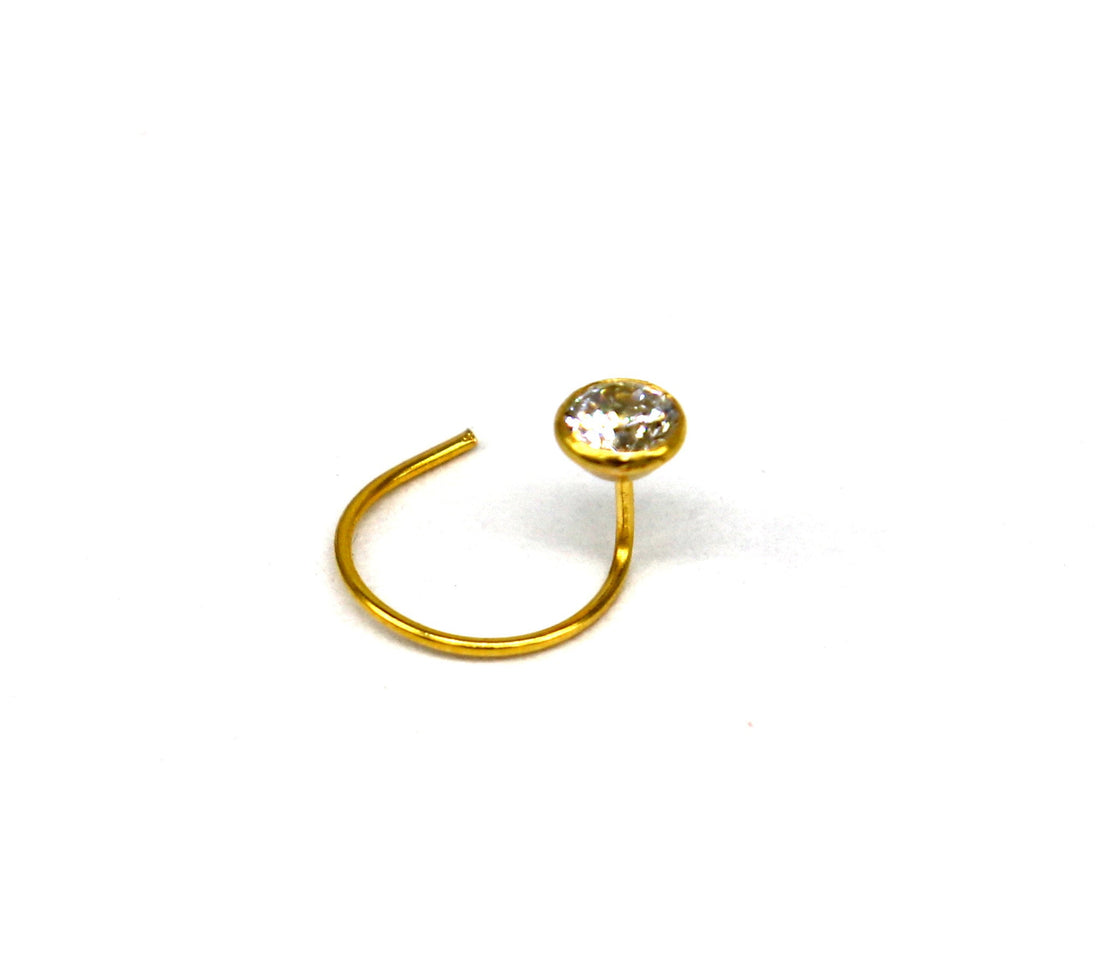 3.5mm 18 kt yellow gold fabulous nose pin, excellent single cz stone nose pin, stunning design gifting gold jewelry for girl's women's gnp40 - TRIBAL ORNAMENTS