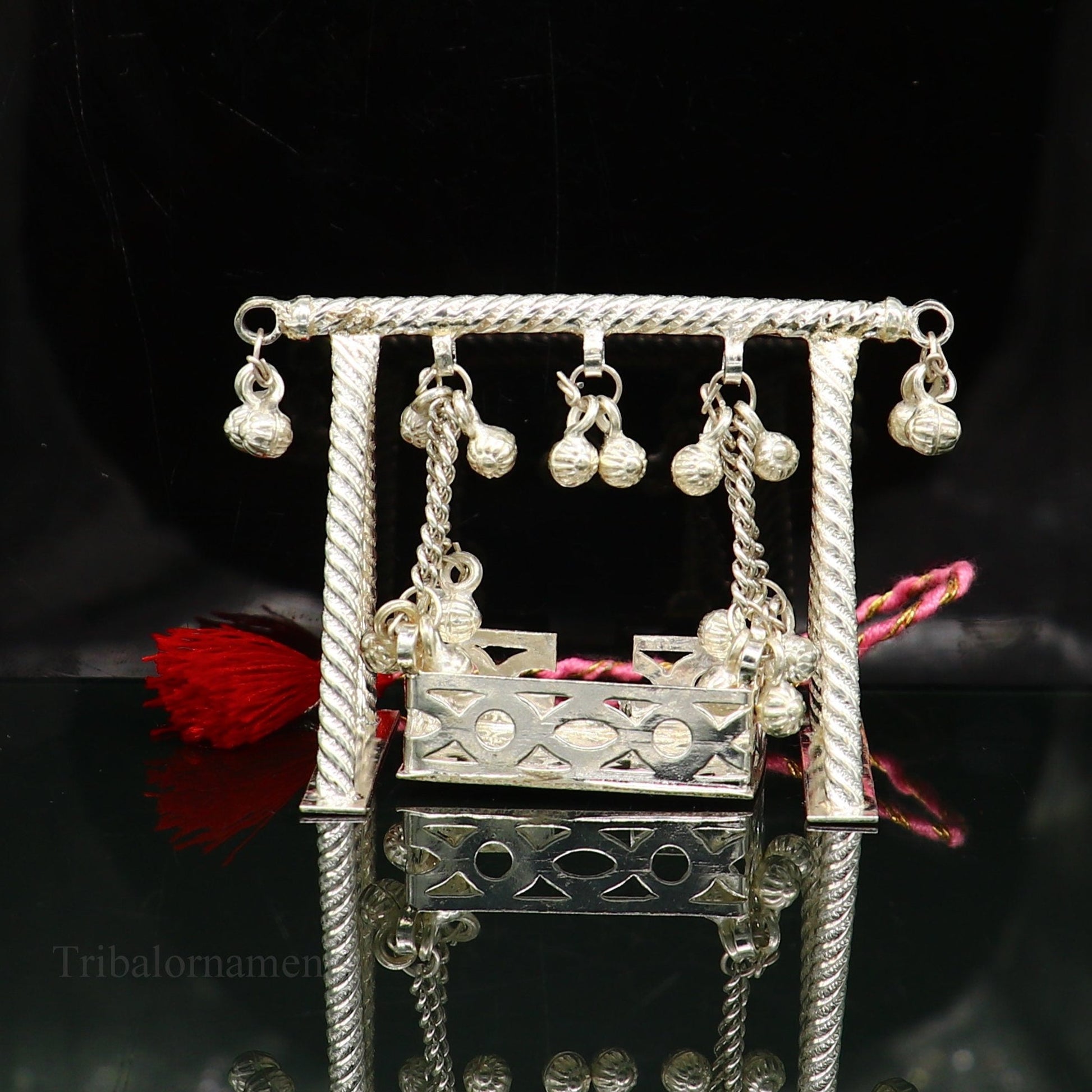 Sterling silver handmade Bal Gopala jhula, little Krishna swing, child krishan palana, silver jhula, laddu gopal jhula, silver art su369 - TRIBAL ORNAMENTS