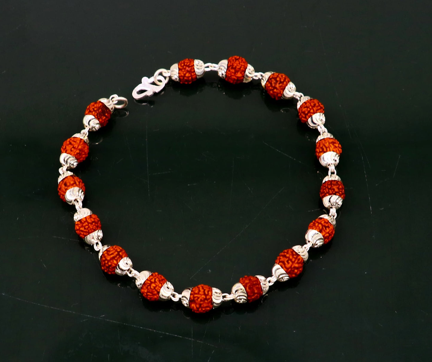 Solid silver handmade 6 mm Natural Rudraksha beads stunning divine bracelet jewelry from Rajasthan India  nsbr298 - TRIBAL ORNAMENTS