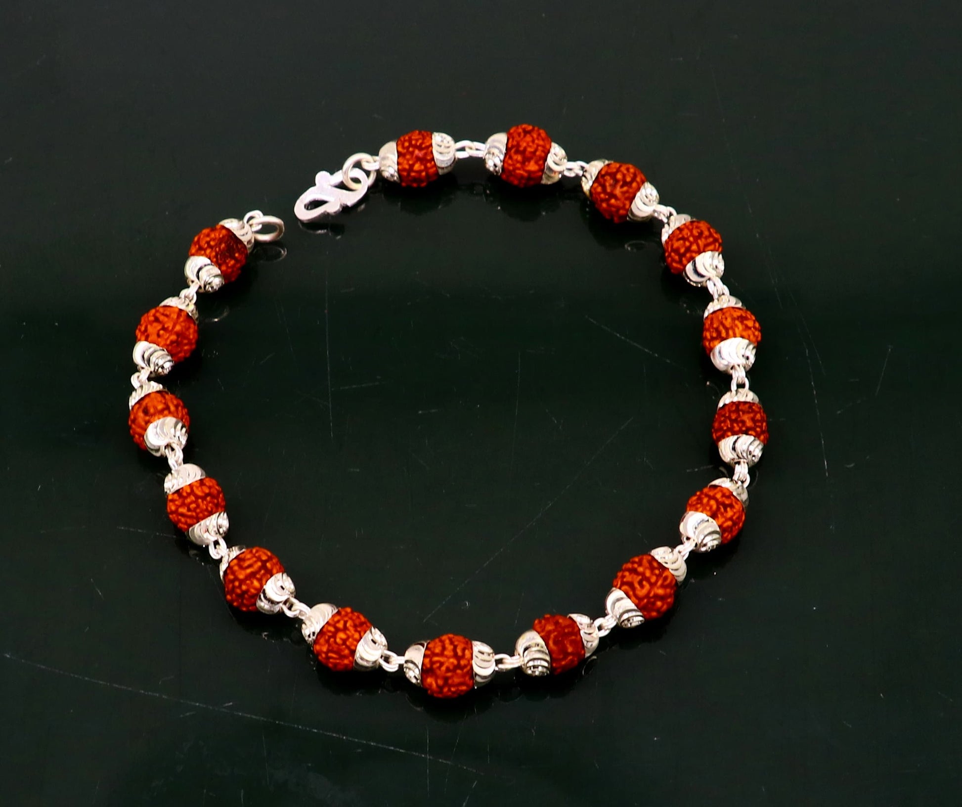 Solid silver handmade 6 mm Natural Rudraksha beads stunning divine bracelet jewelry from Rajasthan India  nsbr298 - TRIBAL ORNAMENTS