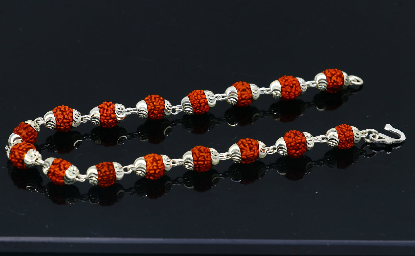 Solid silver handmade 6 mm Natural Rudraksha beads stunning divine bracelet jewelry from Rajasthan India  nsbr298 - TRIBAL ORNAMENTS