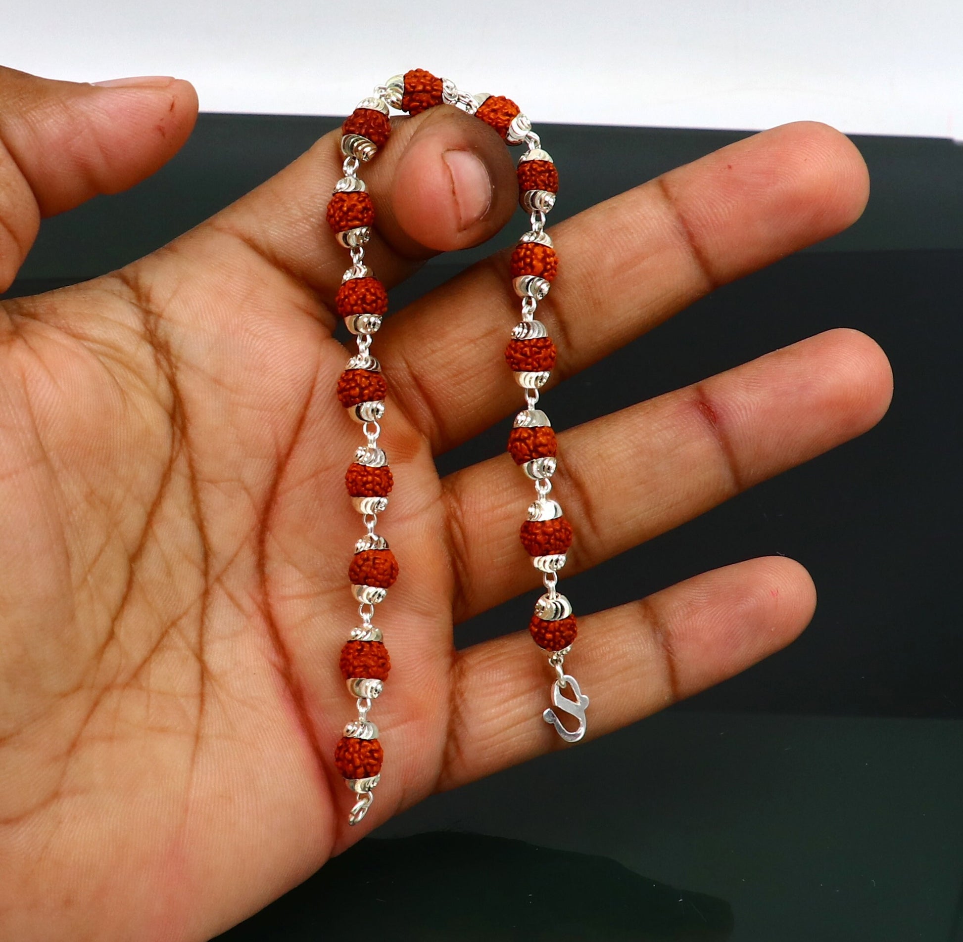 Solid silver handmade 6 mm Natural Rudraksha beads stunning divine bracelet jewelry from Rajasthan India  nsbr298 - TRIBAL ORNAMENTS