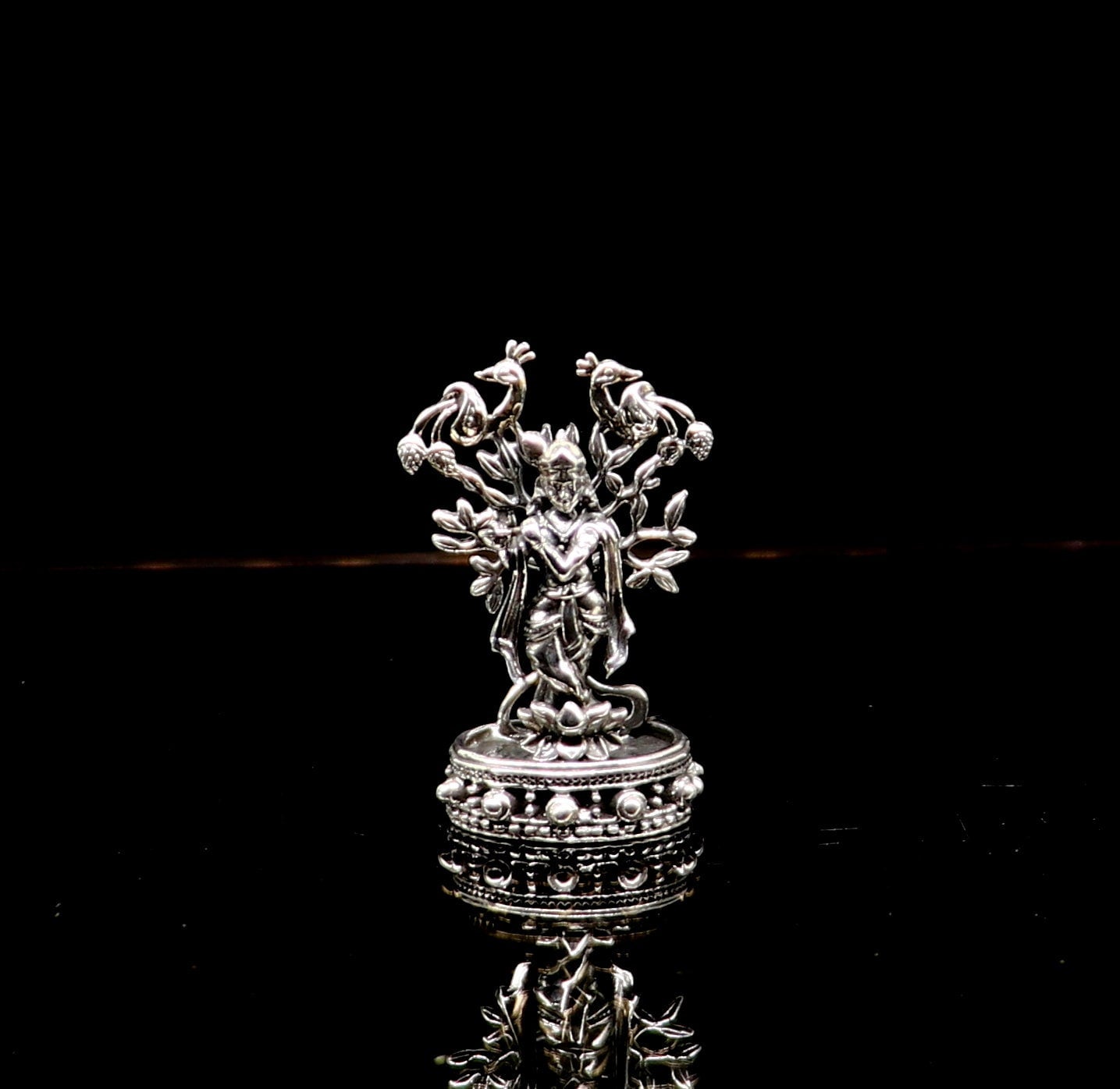 925 Sterling silver handmade antique design Idols Lord Krishna with flute standing Statue figurine, puja articles decorative gift art37 - TRIBAL ORNAMENTS