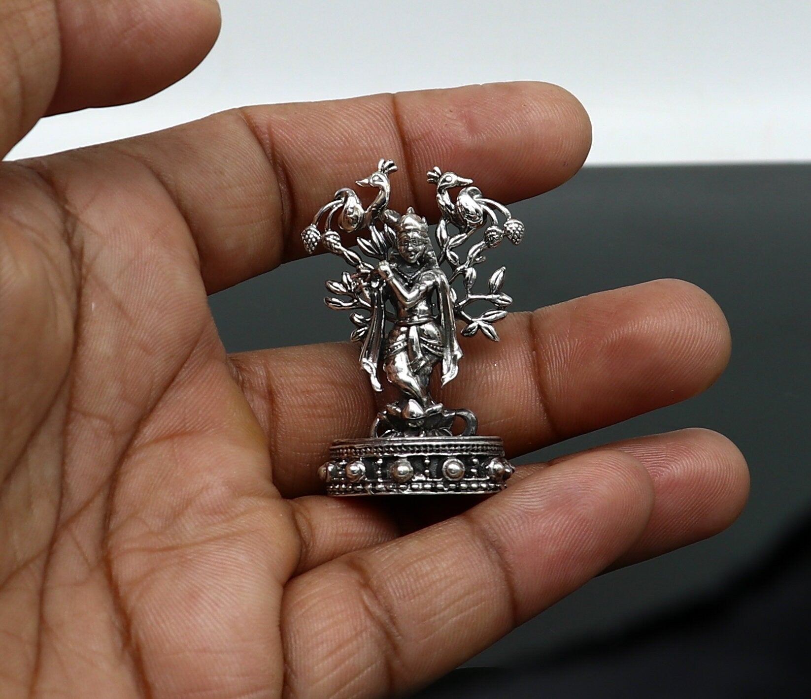 925 Sterling silver handmade antique design Idols Lord Krishna with flute standing Statue figurine, puja articles decorative gift art37 - TRIBAL ORNAMENTS